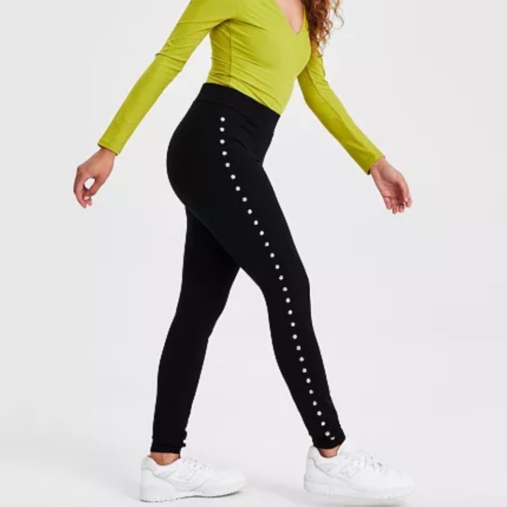 Bar III Black Silver Stud Pull on Leggings Thick and Compression Style Medium